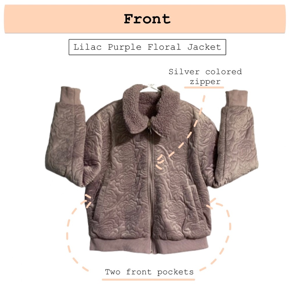 Lilac Purple Floral Jacket with Silver Zipper